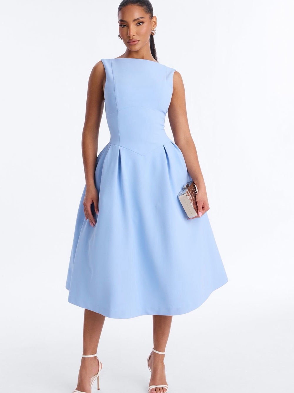 Fashion Nova Powder Blue Sleeveless Fit-and-Flare Midi Dress